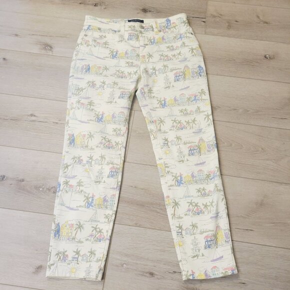 TALBOTS Flawless Jeans White Tropical Beach Print Jegging Cropped SIZE 4 (30x24) - Picture 1 of 6